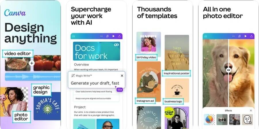 Skærmbilleder af Canva-appen 