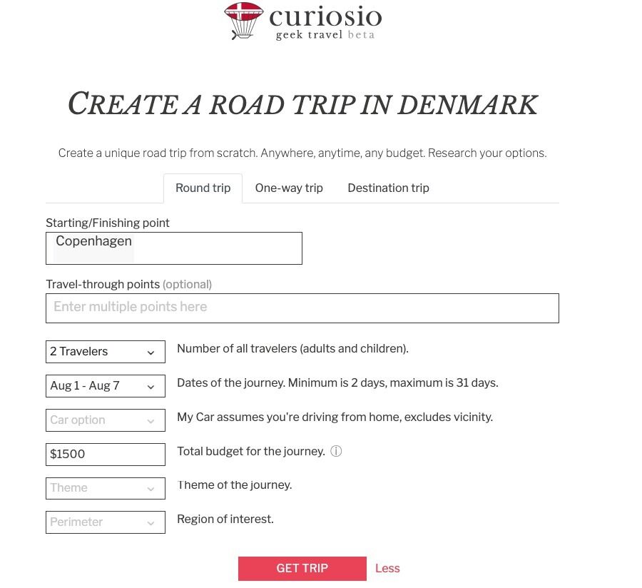 7 gratis AI- og ChatGPT-apps til rejseplanlægning for at få en øjeblikkelig rejseplan 3 Skærmbillede af curiosio hjemmeside