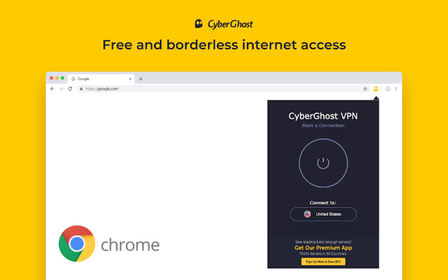 De 10 bedste gratis VPN-udvidelser til Google Chrome 2 Skærmbillede af CyberGhosts-plugin fra Chrome Webshop