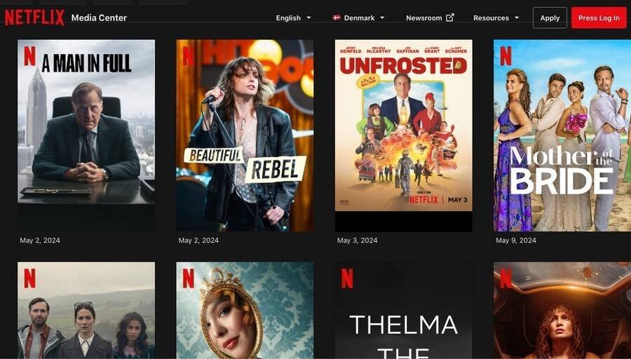 Skærmbillede af Netflix websiden.