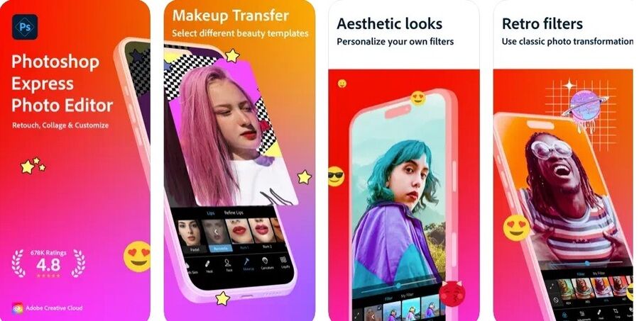 Skærmbilleder af Photoshop Express-appen 