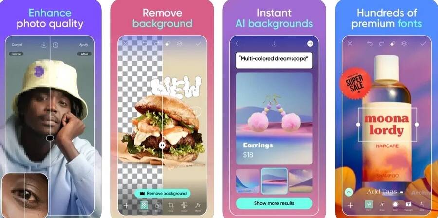 Skærmbilleder af Picsart AI Photo Editor-appen 