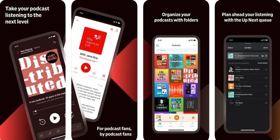 Skærmbilleder af Pocket Casts-programmet