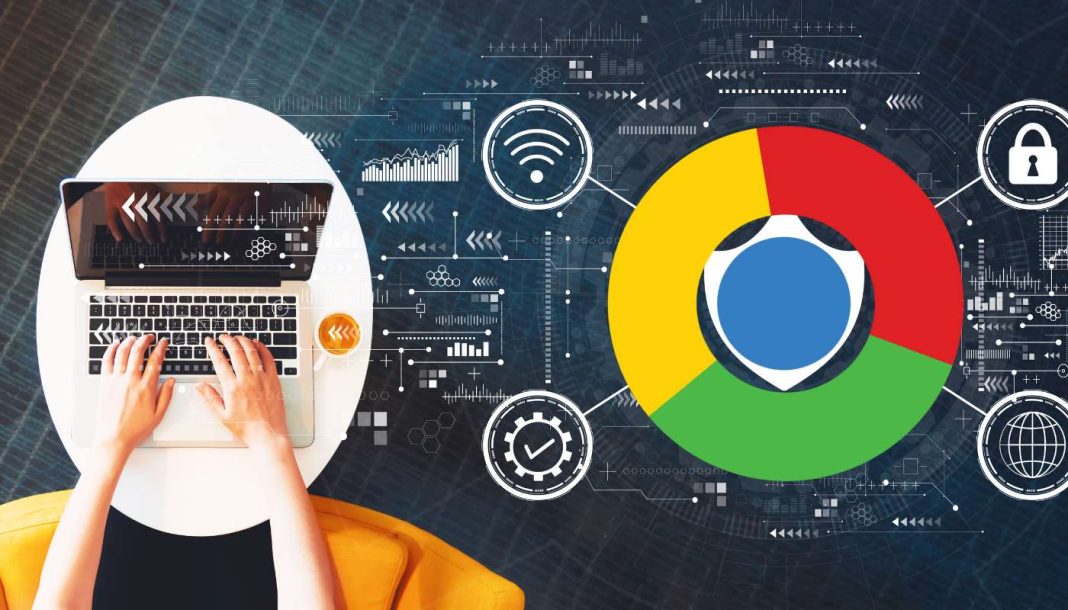 vpn-chrome VPN-koncept med en person, der bruger en bærbar computer på et hvidt bord