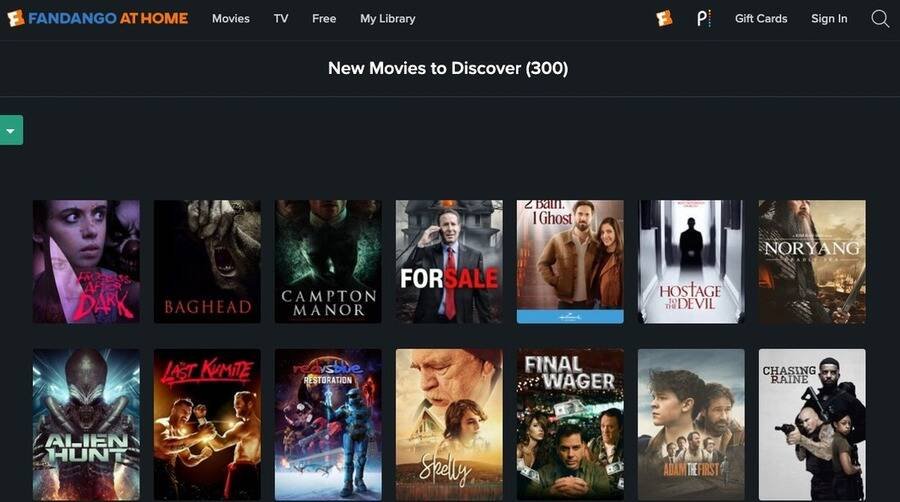 De 14 bedste sider til at se film gratis 4 Skærmbillede af Fandango At Home hjemmeside