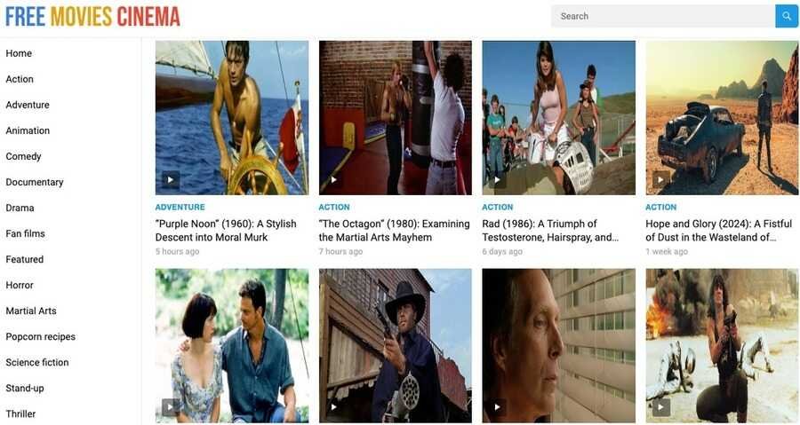 De 14 bedste sider til at se film gratis 12 Skærmbillede af Free Movies Cinema hjemmeside