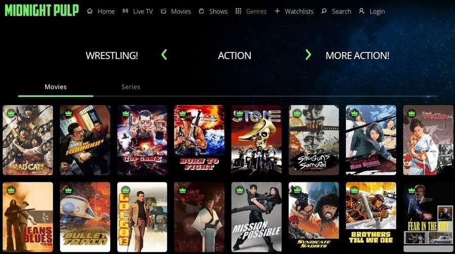 De 14 bedste sider til at se film gratis 3 Skærmbillede af Midnight Pulp hjemmeside