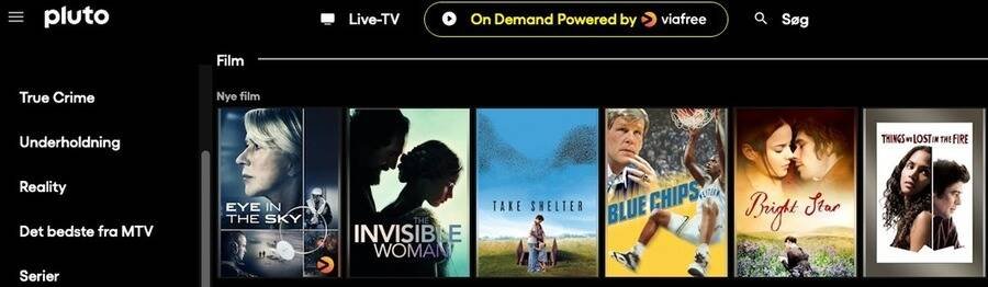 De 14 bedste sider til at se film gratis 7 Skærmbillede af Pluto TV hjemmeside