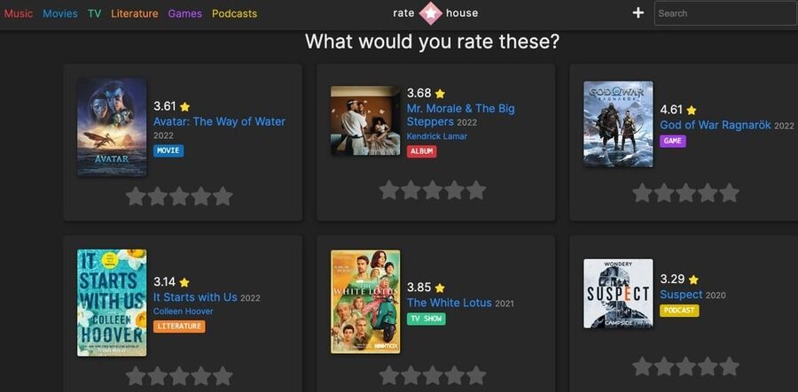 5 watchlist-apps til at holde styr på film og tv-shows, du gerne vil se eller har set 2 Skærmbilleder af Rate.house-websiden