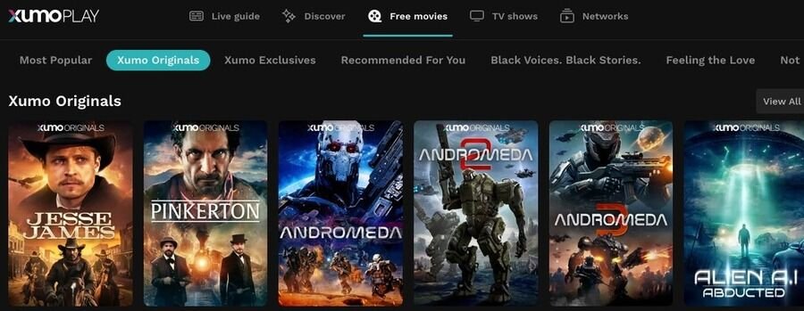 De 14 bedste sider til at se film gratis 14 Skærmbillede af Xumo TV hjemmeside.