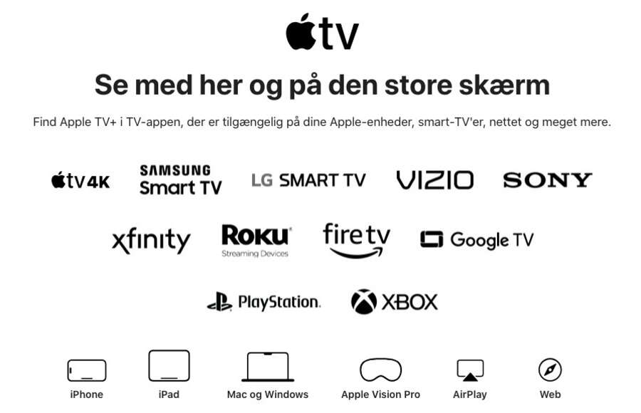 Skærmbillede af Apple TV+ hjemmeside, alle de måder, du kan se Apple TV+ på