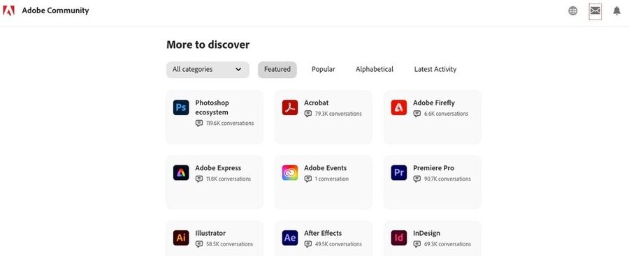 Skærmbillede af Adobe Communitys hjemmeside