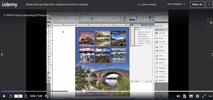 Skærmbillede af kurset "Adobe InDesign Made Easy" på Udemy