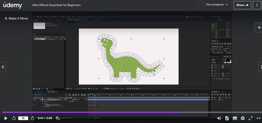 Skærmbillede af kurset "After Effects Essentials" på Udemy