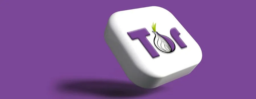 Tor-browserens logo på lilla baggrund.