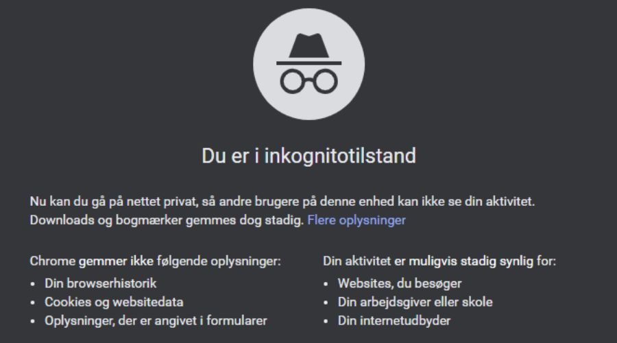 Hvad sker der egentlig, når man surfer i inkognito-tilstand? 1 Inkognito-side i Chrome