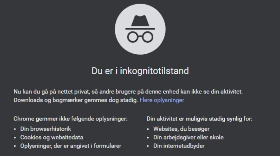 Hvad sker der egentlig, når man surfer i inkognito-tilstand? 1 Inkognito-side i Chrome