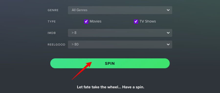 Usikker på, hvad du skal se på dine streamingtjenester? Tryk på denne knap 3 Skærmbillede af Reelgood Roulettes hjemmeside, indstilling af filtre.