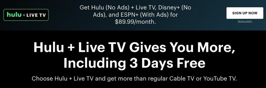 Skærmbillede af Hulu Live TV websiden.