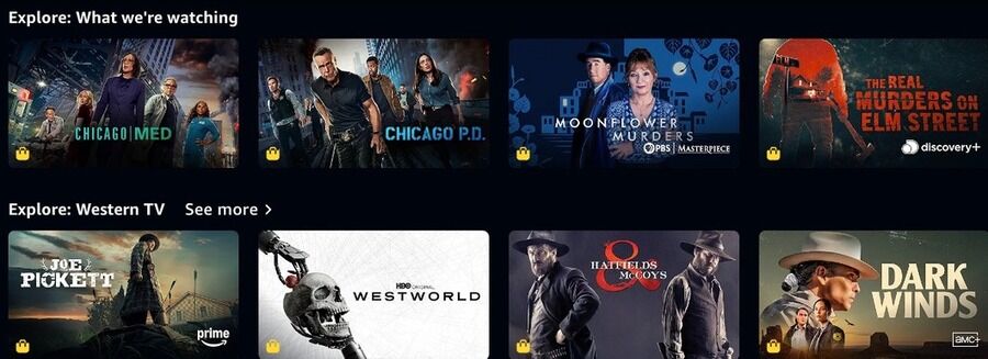 Skærmbillede af Amazon Prime Video websiden.