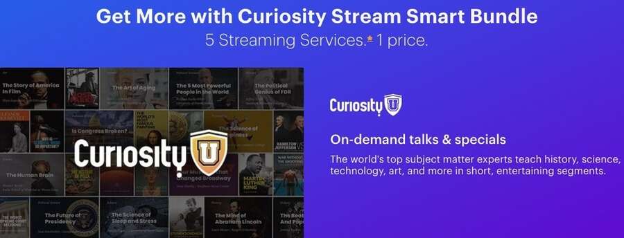 Skærmbillede af Curiosity Stream hjemmeside