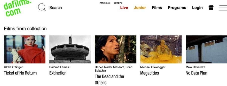 Skærmbillede af DAFilms hjemmeside.