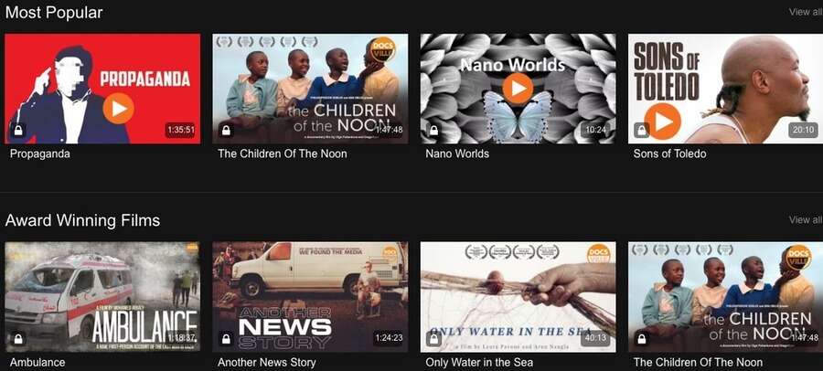 Skærmbillede af Docsville hjemmeside.