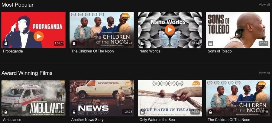 6 niche-streamingtjenester, der tilbyder mere fokuseret indhold end Netflix 6 Skærmbillede af Docsville hjemmeside.