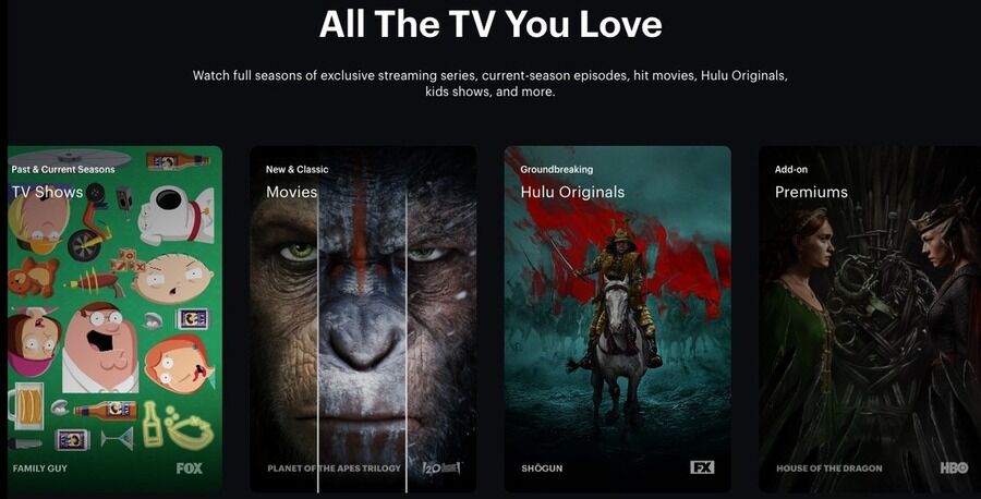 13 fremragende streamingtjenester med gratis prøveperioder 2 Skærmbillede af Hulu hjemmeside.