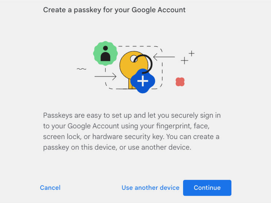 Det er tid til at begynde at bruge Passkeys, og sådan kommer du i gang 1 Enkel og sikker måde at logge ind på din Google-konto. Illustrationen viser, hvordan du kan oprette en personlig adgangsnøgle ved hjælp af dit fingeraftryk eller anden biometrisk data.
