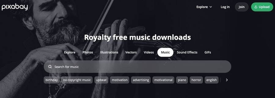Skærmbillede af Pixabay hjemmeside.