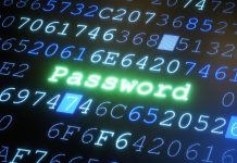 Abstrakt billede af digital kode på en skærm med ordet "Password" tydeligt markeret i grønt.