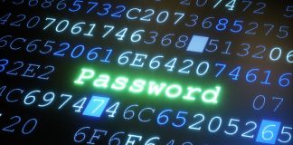 Abstrakt billede af digital kode på en skærm med ordet "Password" tydeligt markeret i grønt.