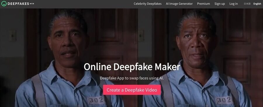 Et skærmbillede af Deepfakes Web -hjemmesiden.