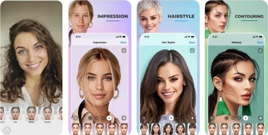 Skærmbilleder af FaceApp appen.