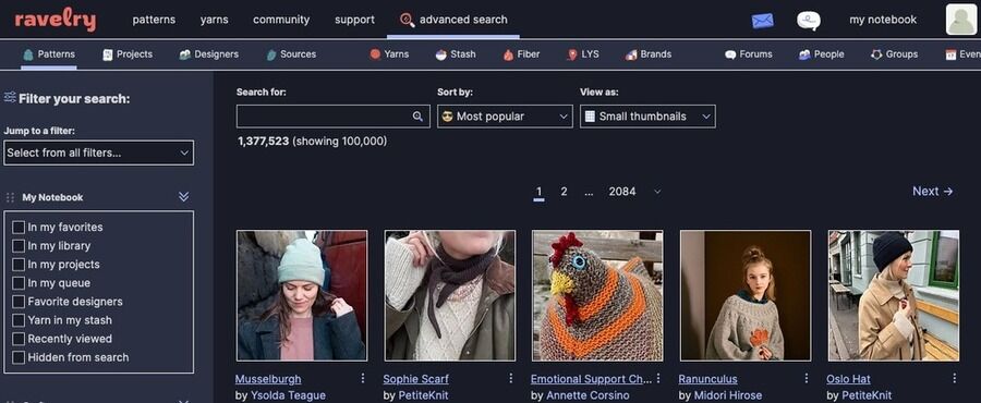 Et skærmbillede af Ravelry - hjemmesiden.