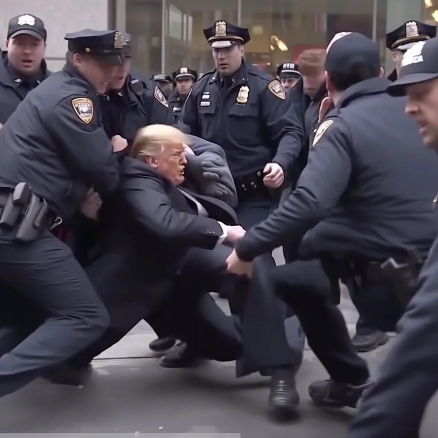 Et falsk Midjourney-skabt billede af Donald Trump, der bliver anholdt.