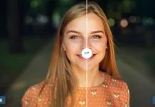 Gør dine slørede minder knivskarpe – med ét klik og helt gratis En ung kvinde står på en sti i en park. Hun har langt, rødt hår og er klædt i en orange bluse med hvide prikker og et rævemotiv.