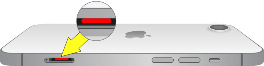 Rød væskeindikator (LCI) i SIM-kortholderen på en iPhone, som viser tegn på vandskade.